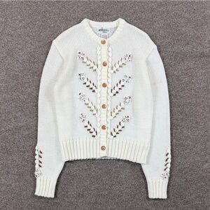 Vintage Knit Cardigan Sweater Women’s S Embroidered Florals Granny Cottage Core